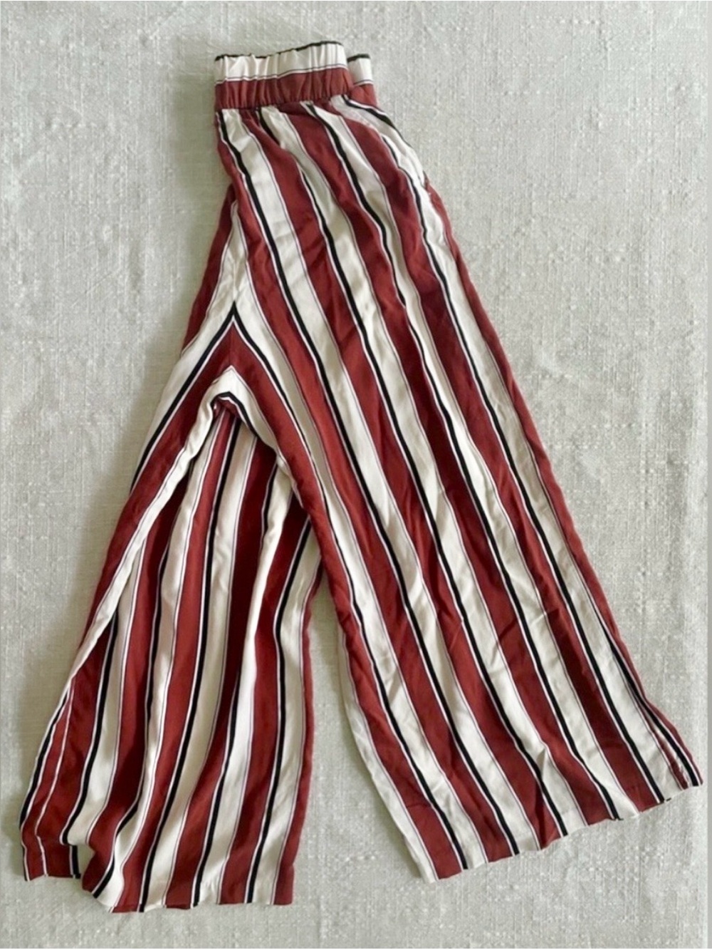 H&M Wide Leg Striped Pants in Burgundy, White & Black